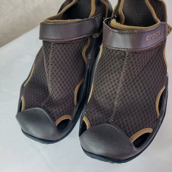 Crocs Swiftwater Brown Closed Toe Deck Strap Sandals Shoes Men\'s Size 11 205289 main image 10